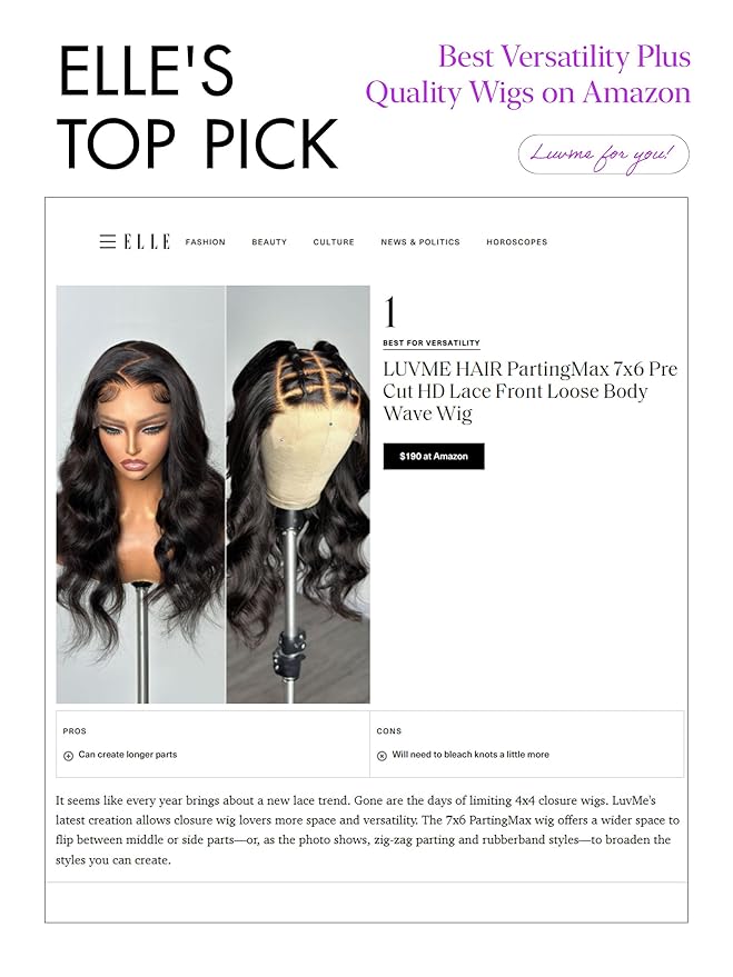 LUVME HAIR All-Day Comfort Wig Real Glueless 7x6 HD Lace 200% Density Hair Loose Body Wave PartingMax Lace Wigs Lace Front Wigs Human Hair Pre Cut Plucked Lace Frontal Glueless 26 Inches Natural Black