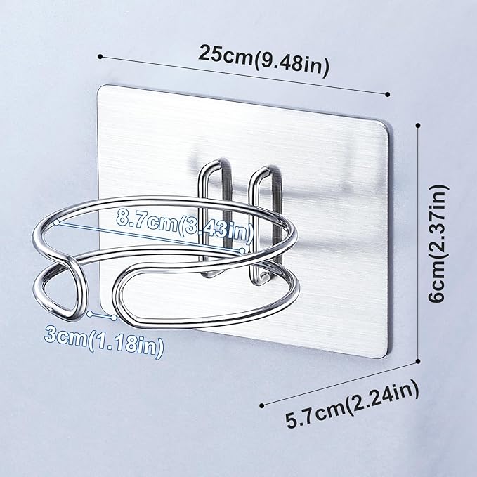 Blow Dryer Holder Wall Mounted, Hair Dryer Holder Stand for Most Hair Dryers Organizer and Storage, Self Adhesive Hairdryer Hanger Rack for Bathroom and Cabinet, Silver