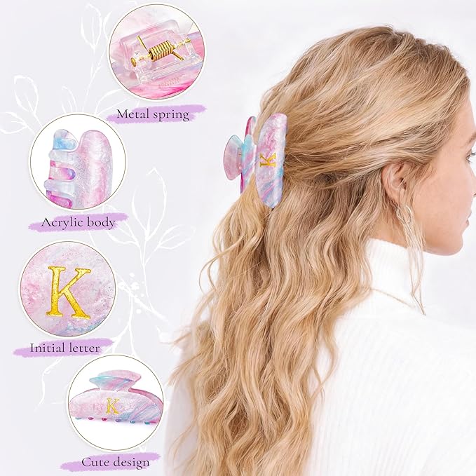 Personalized Cute Hair Clips Initial Claw for Girl Girlfriend Wife Teacher Mom Her 16th 17th 18th Birthday Gifts - Lavender,H