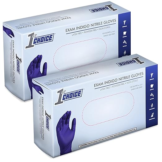 1st Choice Nitrile Disposable Gloves, Large Nitrile Gloves, Disposable Latex Free Exam Gloves, 2 Boxes of 100, 3 Mil, Indigo