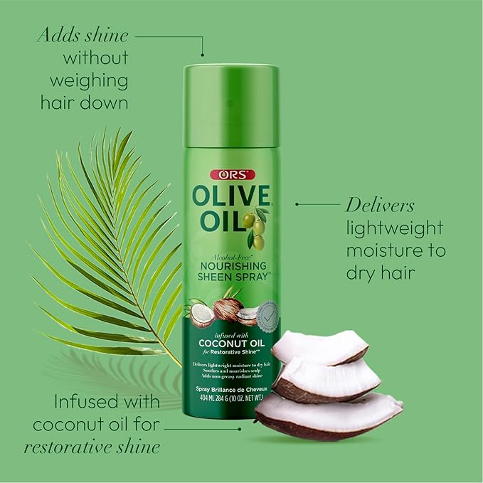 ORS Olive Oil Nourishing Sheen Spray infused with Coconut Oil 10 ounces (Pack of 2)