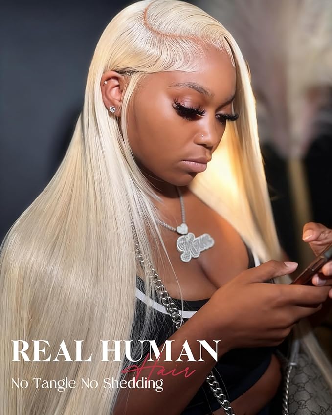 Alididi 613 13x6 Lace Front Wig Human Hair 24 Inch 180 Density Blonde Wig Human Hair Straight 100% Real Human Hair True Length Random Dyeing No Tangle No Shedding No synthetics Triple Lifespan 3x