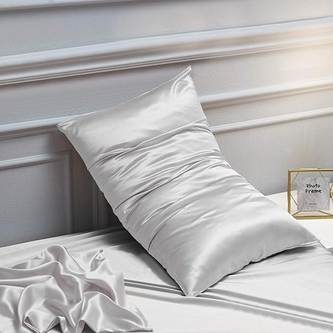 NTBAY 12 Pack Satin Queen Pillowcases for Hair and Skin, Luxurious and Silky Pillow Cases with Envelope Closure, 20 x 30 Inches, Silver Grey
