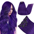 RUNATURE Purple Clip in Hair Extensions Human Hair 20 Inch Straight Clip in Purple Hair Extensions Colorful Human Hair, Easy to Install 70g 5pcs