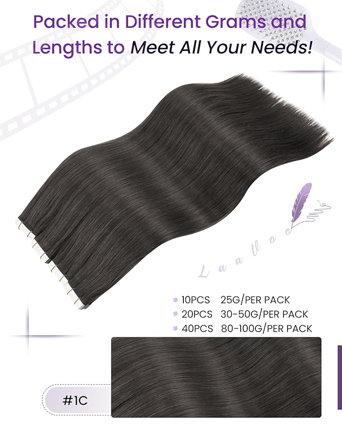 LaaVoo Tape in Hair Extensions Human Hair Mocha Brown Tape in Extensions Invisible Hair Extension Tape on Silky Straight Hair 16inch 20pcs 50g