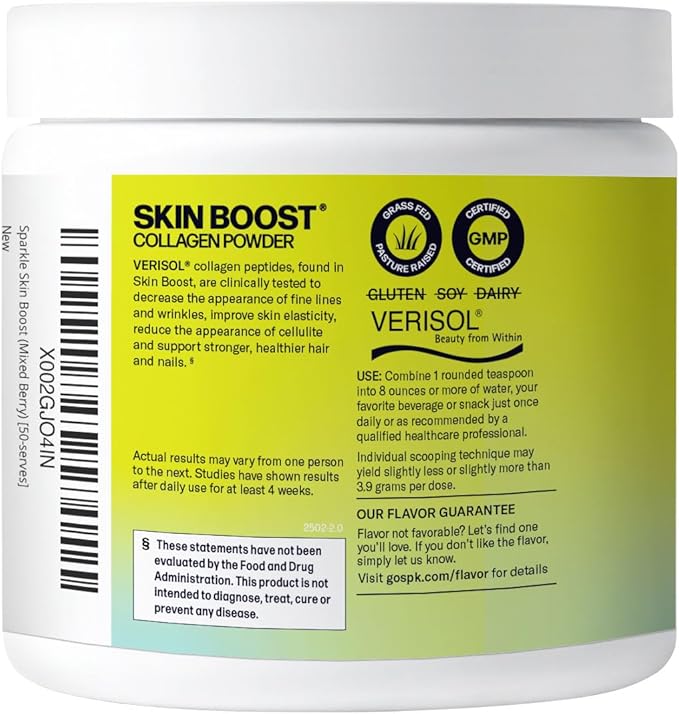 Sparkle Wellness VERISOL Bioactive Hydrolyzed Collagen Peptides | Collagen Powder Supplement with Vitamin C for Skin, Hair & Nail Health | Skin Boost (Mixed Berry) [50-Serves]