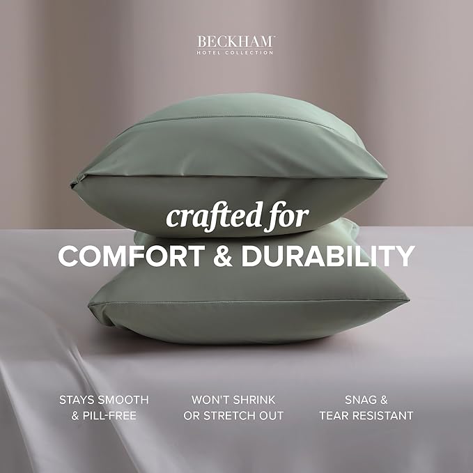 Beckham Hotel Collection Cooling Pillowcases for Hot Sleepers, Standard/Queen Size Set of 2, Cool Bedding, Envelope Closure, Silky Soft, Breathable, Moisture-Wicking, Aqua Gray