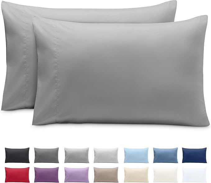 Bare Home Microfiber Pillow Cases - Toddler Size Set of 2 Cooling Pillowcases Double Brushed Light Grey Pack Easy Care (Toddler Pillowcase 2, Light Grey)