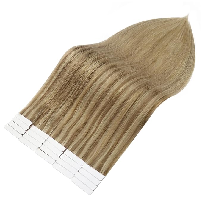 Full Shine Invisible Tape in Human Hair Extensions 14 Inch Color 10 Fading to 16 Highlight 16 Double Sided Tape in Hair Extensions 50G Seamless Tape Hair Extensions 20 Pcs for Women