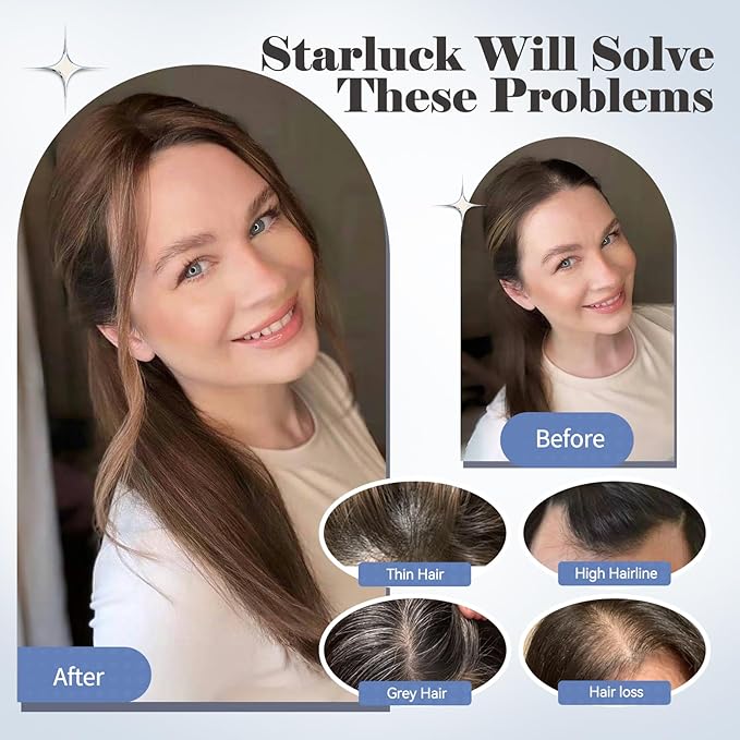 HAIRCUBE Hair Toppers 100% Real Human Hair,Ombre Blonde with Brown Highlight, 5.5"*5"MONO Large Base, 56g Hand-moven Real Human HairToppers for Women with ThinningHair
