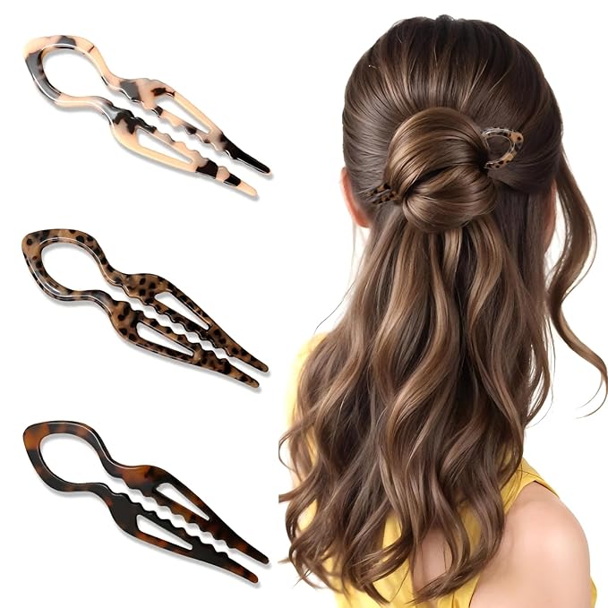 Prestige Hair Pins,French Hair Pin 3Pack Elegant Women Hair Accessories Suitable for Thick or Thin Hair (Light red, Black, Khaki)