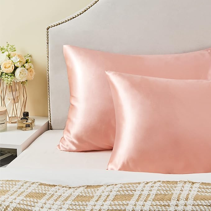 BEDELITE Satin Pillowcase for Hair and Skin, Super Soft and Cooling Similar to Silk Pillow Cases 2 Pack with Envelope Closure, Gift for Women Men(20"x26" Standard Size, Coral)