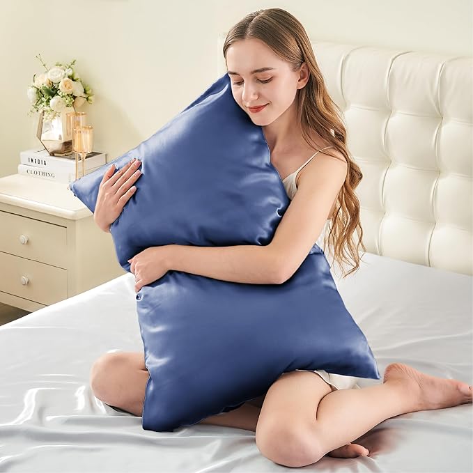 INFIIXSO Mulberry Silk Pillow Cases King Size Set of 2, Silk Pillowcase with Hidden Zipper 20"x36", Extraordinary Smooth and Soft Pillow Case for Hair and Skin(Navy, 2 Pack)