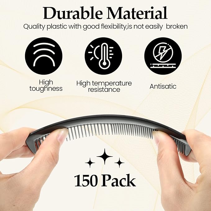 Mimorou 150 Pieces Hair Combs Bulk Black Plastic Pocket Hair Combs 5 Inch Fine and Wide Tooth for Women and Men, Hotel, Travel, Charity, Homeless, Nursing Home