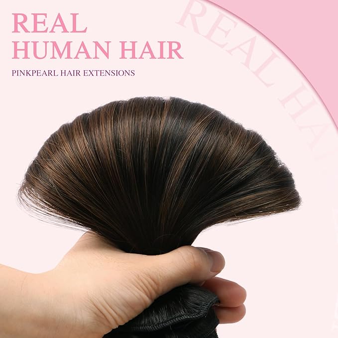 PINKPEARL Clip in Hair Extensions, 20 Inch 7pcs 120g #1BT4 Balayage Natural Black to Chocolate Brown, Hair Extensions Real Human Hair Clip Ins Natural Straight Hair for Women(#1BT4-20)
