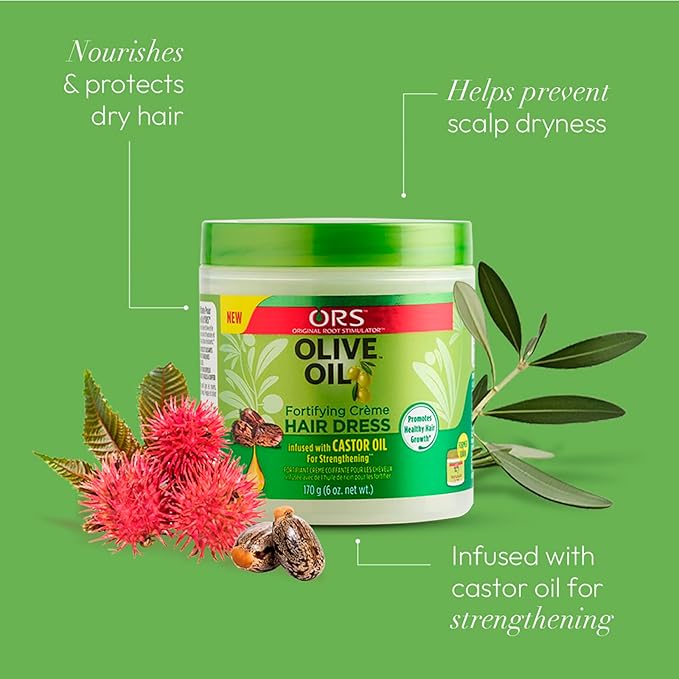 ORS Olive Oil Fortifying Cream Hair Dress Infused with Castor Oil for Strengthening 6 Ounce