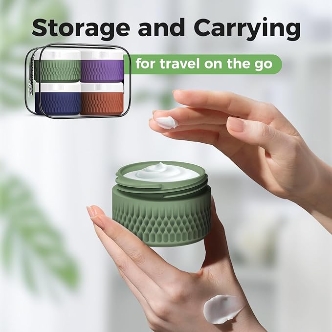 Silicone Cream Jars BPA Free, TSA Approved 1.3oz Travel Size Containers, Leak-proof Travel Essentials with Lid for Cosmetic Face Hand Body Cream