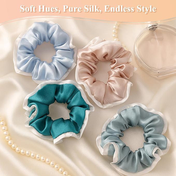 DAISYSILK Pure Mulberry Silk Hair Scrunchie for Women Gentle No-Crease Silk Hair Tie Smooth Elastic Ponytail Holder (Ice Blue)