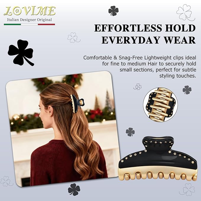 2026 Premium Durable Hair Claw Clip for Women, Original Italian Designed Strong Grip Hair Clips for Normal Fine Thin Hair, No Slip Jaw Clips with Gift Box for Christmas Birthday Girls, 3 Inch Black
