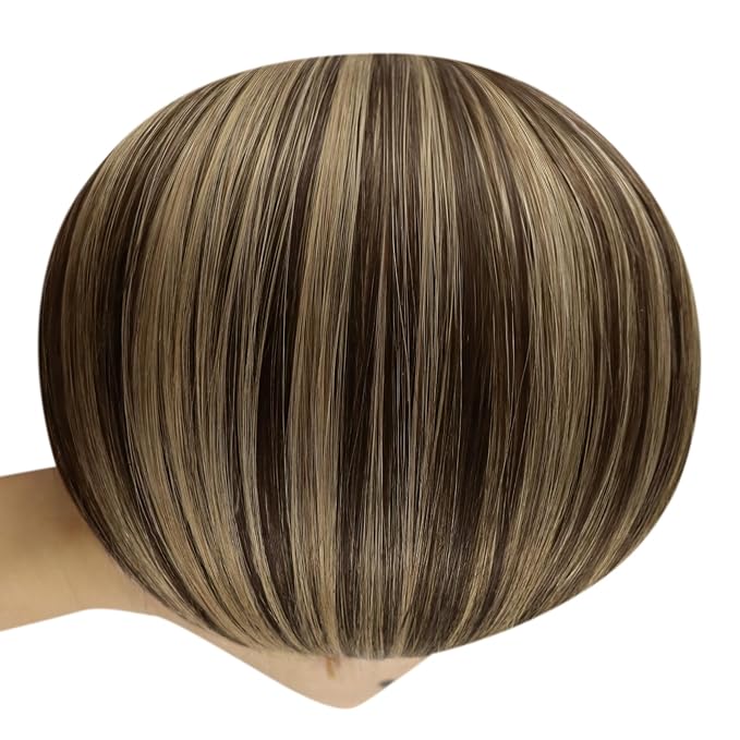 YoungSee 135G Invisible Wire Hair Extensions Real Human Hair Brown Highlights Wire Human Hair Extensions Highlights Dark Brown with Blonde One Piece Hair Extensions Long Straight Hair 24inch