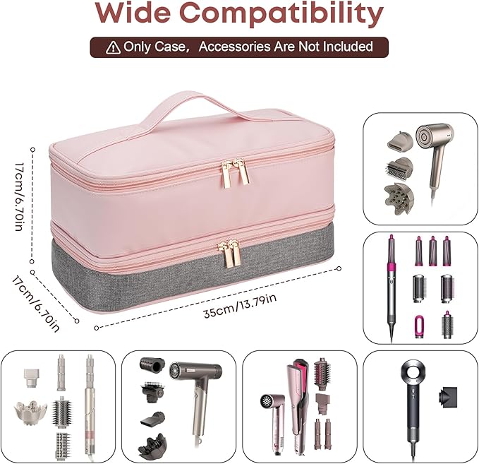 Travel Carrying Case for Shark Flexstyle FlexFusion Revlon Hair Dryer Airwrap, Portable Double Layer Shark Hair Tools Storage Organizer Bag for Airwrap Styler and Attachments, Pink Gray-Bag Only