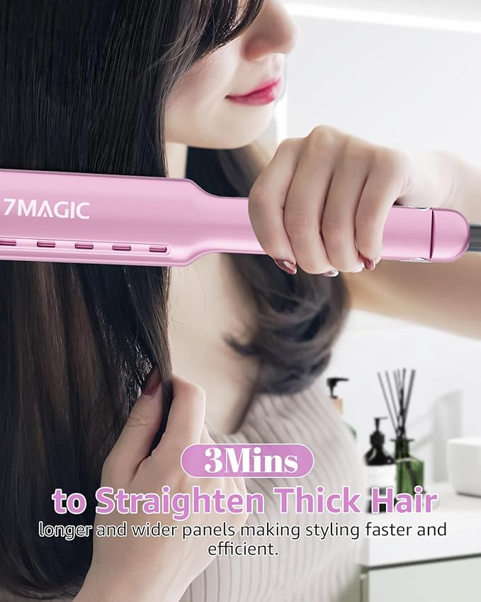 7MAGIC Nano Titanium Hair Straightener, 1.7" Wide Flat Iron for All Hair Types, Flat Iron Hair Straightener with 5 Temp, Hair Iron with Dual Voltage, Straightening Iron for Fast Straightening, Purple