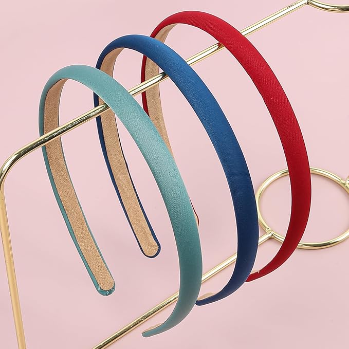 XIMA Solid Fabric Headbands for Women and Girls, 10mm Soft Satin Thin Non-Slip Hairbands, Set of 12