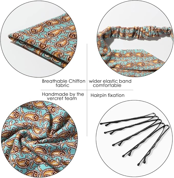 6 Pack Hair Scarf Headband for Women Elastic Bandana Head Scarf Large Boho Triangle Kerchief with Clips Non Slip Scarves