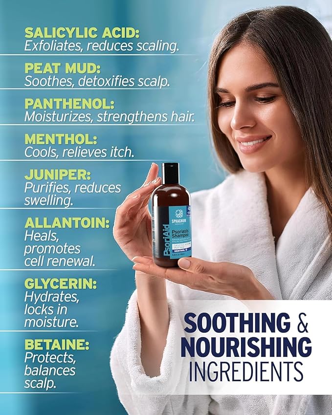 Sphagnum Botanicals Psoriasis Shampoo with Salicylic Acid – Natural Scalp Treatment for Dry, Itchy, Flaky Scalp with Menthol & Peat Mud – Sulfate-Free, Gentle Formula – 8.45 fl oz