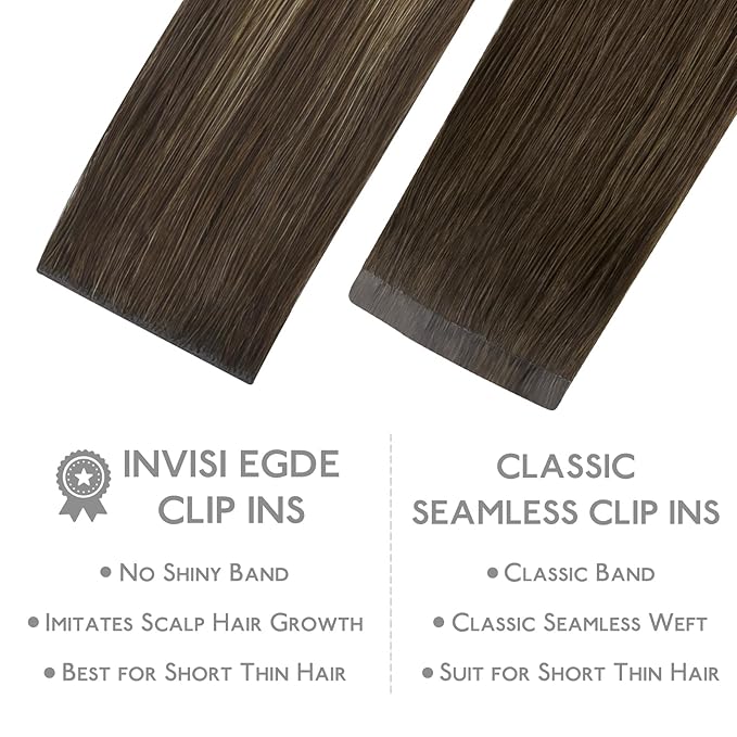 WENNALIFE Invisi Edge Clip in Hair Extensions Real Human Hair, 22 Inch 150g 7pcs Balayage Chocolate Brown to Caramel Blonde Seamless Clip in Extensions Remy Hair Clip Ins Invisible Skin Weft Straight