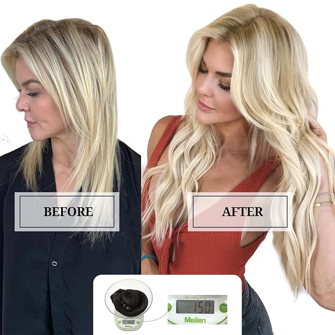 DOORES Human Hair Extensions Clip in, Dark Blonde Highlighted Bleach Blonde 150g 9pcs 22 Inch, Clip in Hair Extensions Real Natural Silky