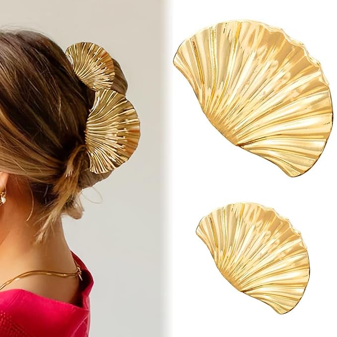 Seashell Hair Clips for Women Gold Claw Clip for Thick& Thin Hair Fashion Shells Hair Accessories Beach Hair Clips 2PCS