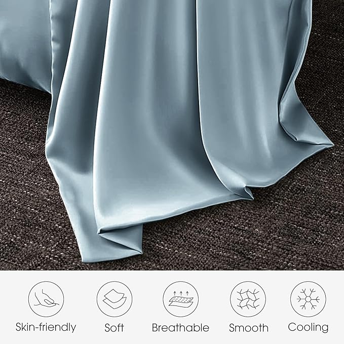100% Silk Pillow Cases 2 Pack Queen Size Mulberry Silk Pillowcase for Hair and Skin Set of 2 Highest Grade 6A Silk Soft Breathable Cooling with Hidden Zipper, Grey Blue