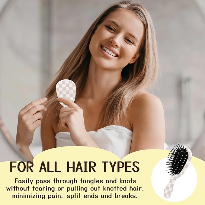 Mini Hair Brush,Cute Detangling Travel Hair Brush,Soft Bristles for Effortless Tangle Removal,Detangler Hairbrush for Women Men Boys Girls Kids Wet Dry All Hair Types (Grey Grid, Mini)