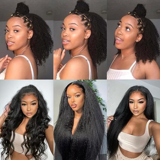 Kinky Straight Clip in Hair Extensions 22 Inch Human Hair Yaki Straight Clip ins Seamless Remy Human Hair Clip in Extensions for Women Natural Black 8Pcs 100g 20 Clips