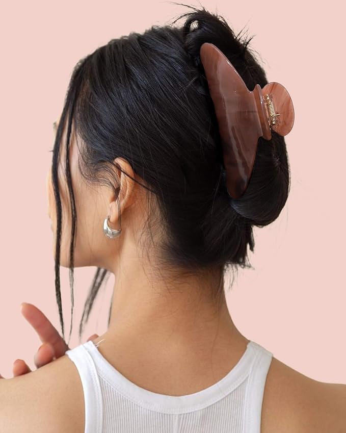 HAIMEIKANG Large Acetate 4 Inch Hair Claw Clip for Women - French Style Hair Claws for Thick Hair with Non-Slip Teeth, Hair Accessories for Updos, Buns & Ponytails