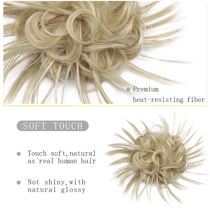 HMD Tousled Updo Messy Bun Hairpiece - Synthetic Hair Extensions with Elastic Rubber Band - Scrunchies & Updo Ponytail Hairpieces for Women