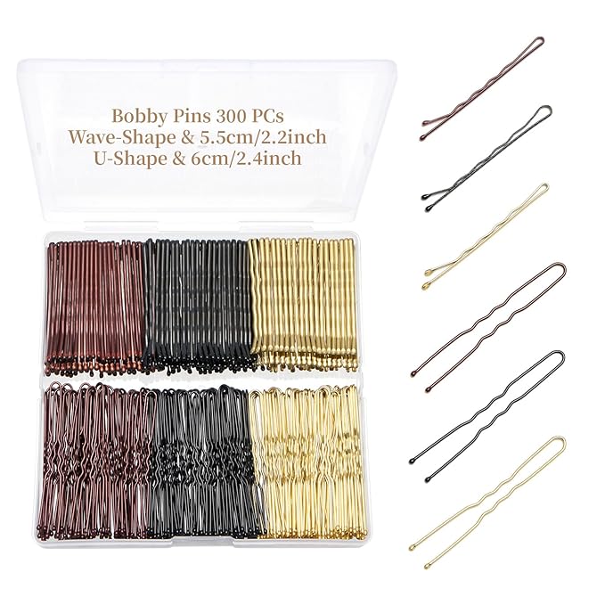 300 Pcs 2.2 Inch Wave-Shaped and U-Shaped Bobby Pins Mix Metal Hair Pins Hair Accessories for Women Stylists Hair Sticks Girl