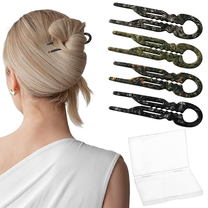 Sunolga 4pcs Prestige French Hair Pins for Women, 4.38" Large, Serrated Anti-Slip Design, Curved Shape for Better Head Fit, Coquette Elegant Hair Accessories for Updos, Chignon, Bun Hairstyles