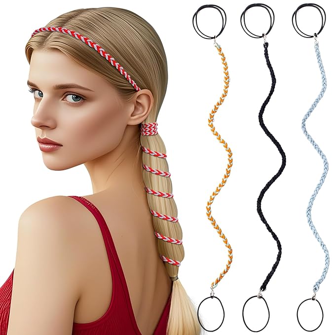 3 Packs Ponytail Holders Hair Ties for Women, Spiral Pony Tails Elastic Braided Hair Holders for Gym Swimming Sports (3pcs16"colorful03)