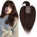 SEGO Hair Toppers for Women Real Human Hair with Front Bangs, Clip in Toppers with Thinning Hair Straight 150% Density Silk Base -6 Inch #2 Dark Brown