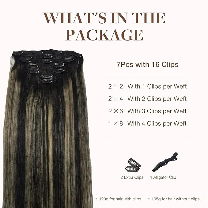 GOO GOO Clip in Hair Extensions Real Human Hair, Remy Human Hair Extensions Clip ins for Women, Natural Human Hair, 20 Inch 160g 7Pcs, 1B/16/1B Balayage Natural Black to Light Blonde