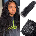 Seamless Clip in Hair Extensions Human Hair Deep Wave Clip ins for Black Women 8Pcs Brazilian Virgin Human Hair Clip in Extensions PU Skin Weft 18Clips 120g 18inch Natural Black