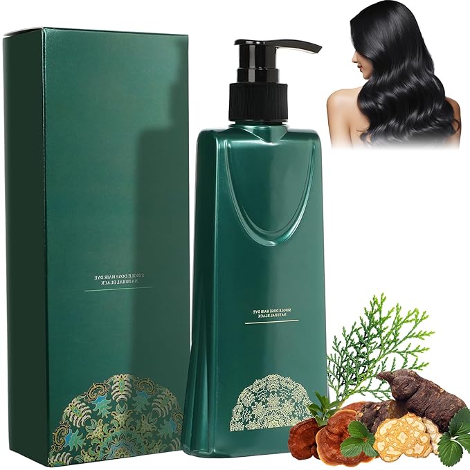 Mild Formula Long Lasting Hair Dye Set, Hair Color for Gray Coverage, Natural plant extracts, Long-Lasting Single Step Hair Dye with Nourishing Shampoo (Natural Black)