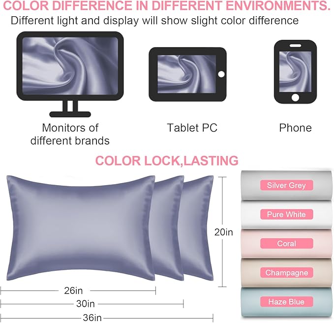 Mulberry Silk Pillow Cases 2 Pack Queen Size 20x30 Inches with Hidden Zipper, Ultra Smooth and Soft Breathable Cooling Silk Satin Pillowcase Set of 2, Better for Hair and Skin, Gifts for Women Men