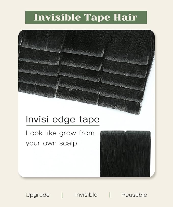 SURNEL Injected Invisible Tape in Hair Extensions Human 22 Inch Natural Black Invisi Edge Tape in Extensions 20 Pcs 50g(#1B,22)