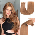 Tape in Hair Extensions Human Hair Light Brown Remy Hair Extensions 20pcs 14 Inch Straight Invisible Human Hair Tape in Extensions Skin Weft Tape Extensions Human Hair (30#,14 Inch)