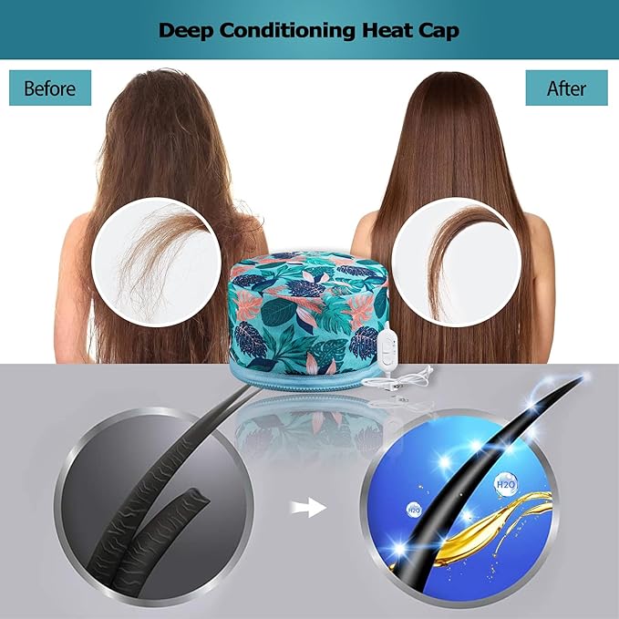 VICARKO Hair Steamer Thermal Heat Cap 𝐄𝐱𝐭𝐞𝐧𝐝𝐞𝐝 𝐂𝐨𝐫𝐝 Deep Conditioning Natural Black Hair Scalp Treatment Spa Hot Head Care Electric for Home Use