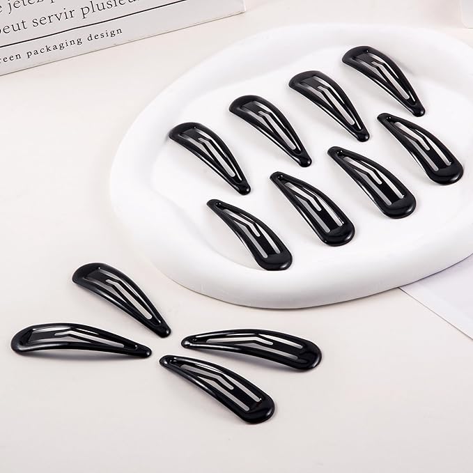 24 PCS 2.36 In Metal Snap Hair Barrettes For Women Water Drop Shape Hair Clips For Thick Thin Fine Hair,Bright Black