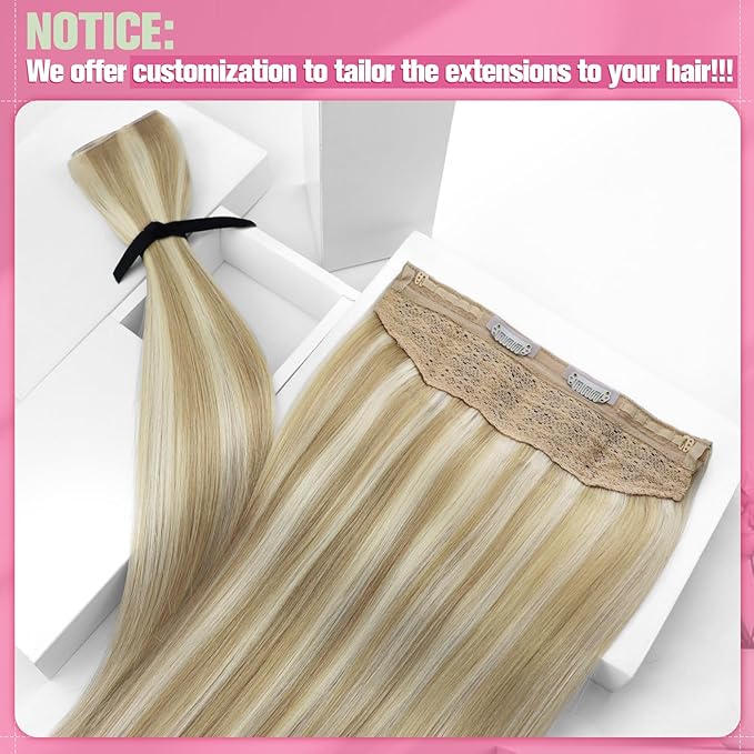 YoungSee Wire Hair Extensions Real Human Hair Balayage Wire Human Hair Extensions Balayage Medium Brown with Caramel Blonde Human Hair Fish Line Extension Ombre 18 Inch 80g
